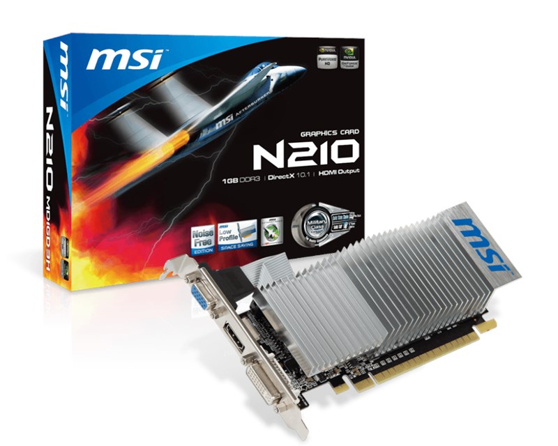 MSI N210 1GB GDDR3 VGA DVI HDMI 64Bit Low Profile [N210-1GD3/LP]